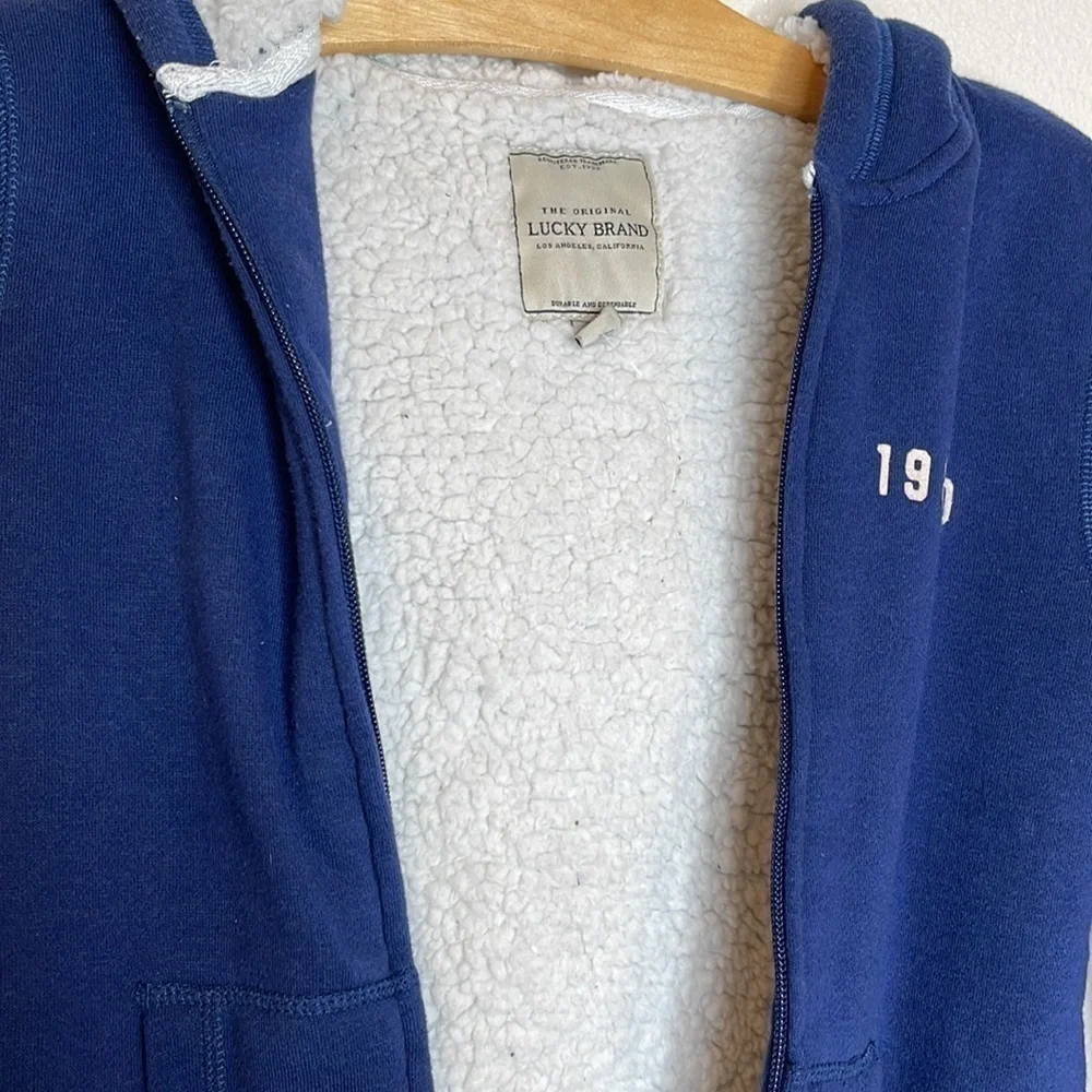 Lucky Brand Sherpa Lined Full Zip Hoodie Sweatshirt Navy Blue Youth Girl M 10/12 - Picture 3 of 7